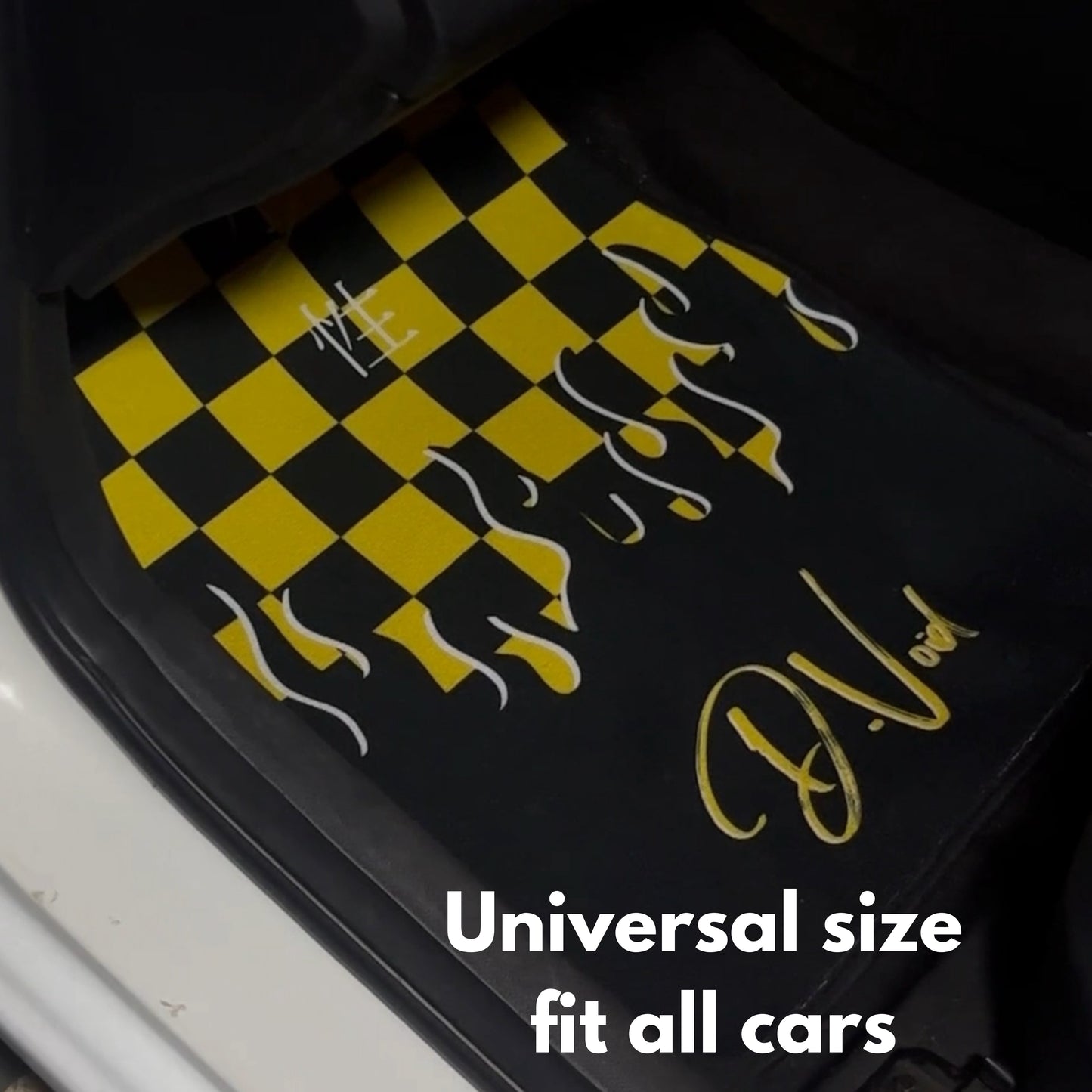 Yellow JDM checkered car mats