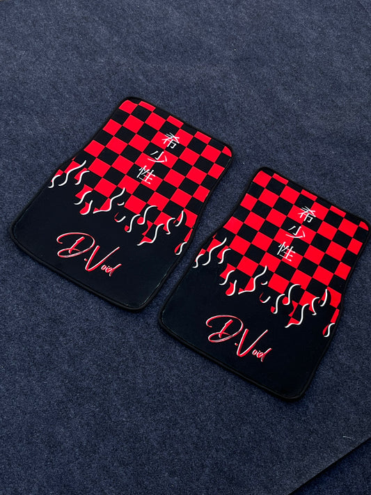 Red JDM checkered car mats