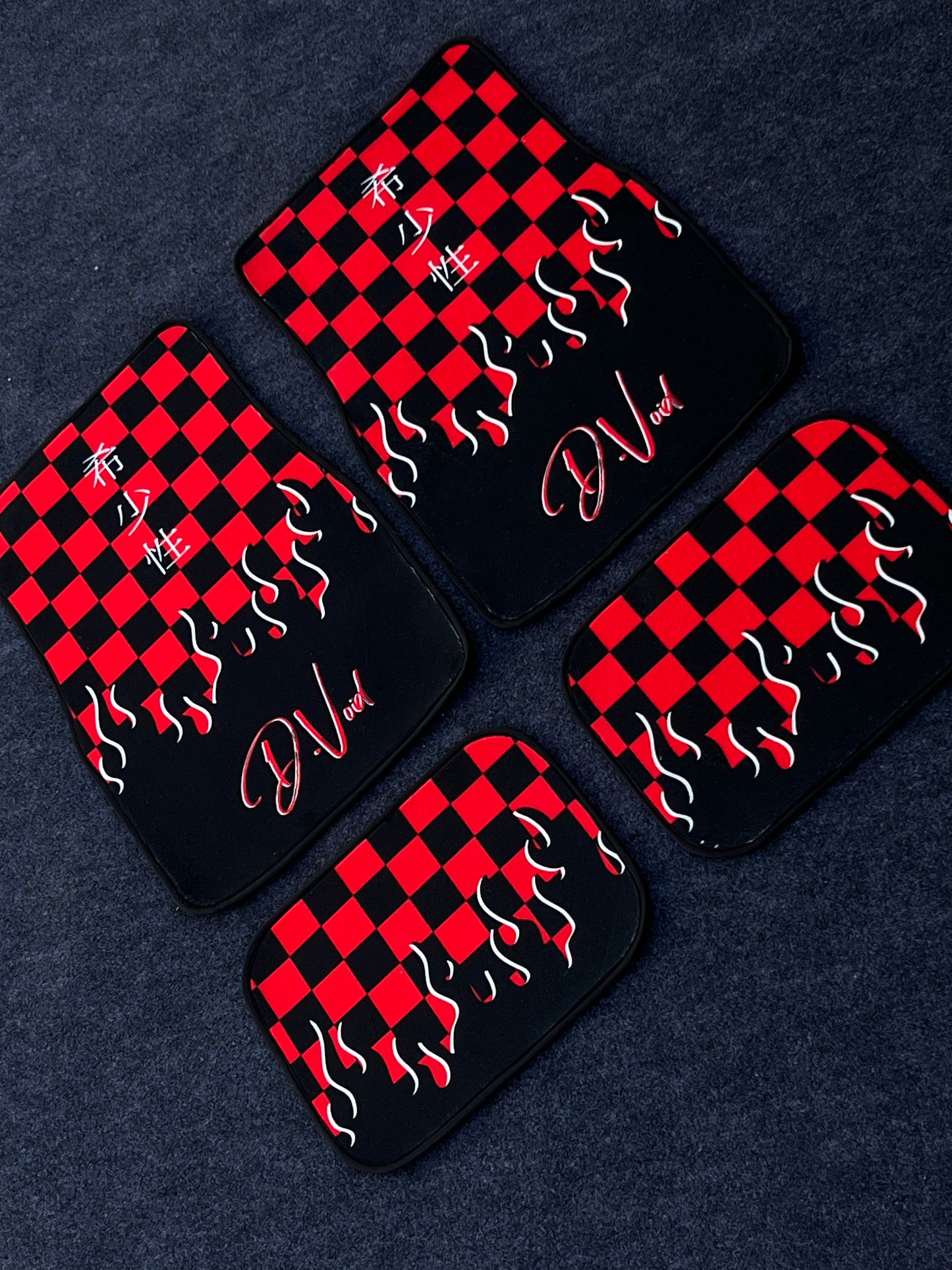 Red JDM checkered car mats