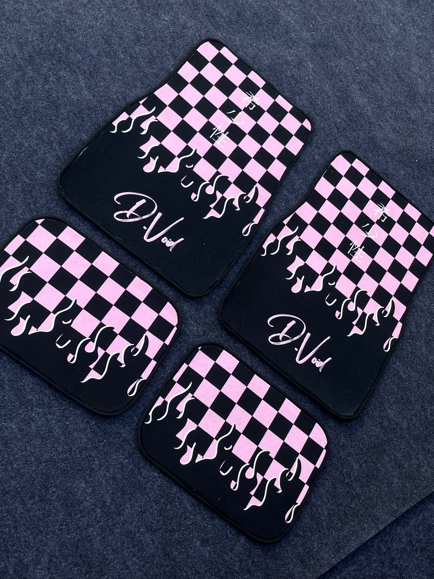 Pink JDM checkered car mats