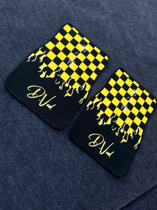 Yellow JDM checkered car mats