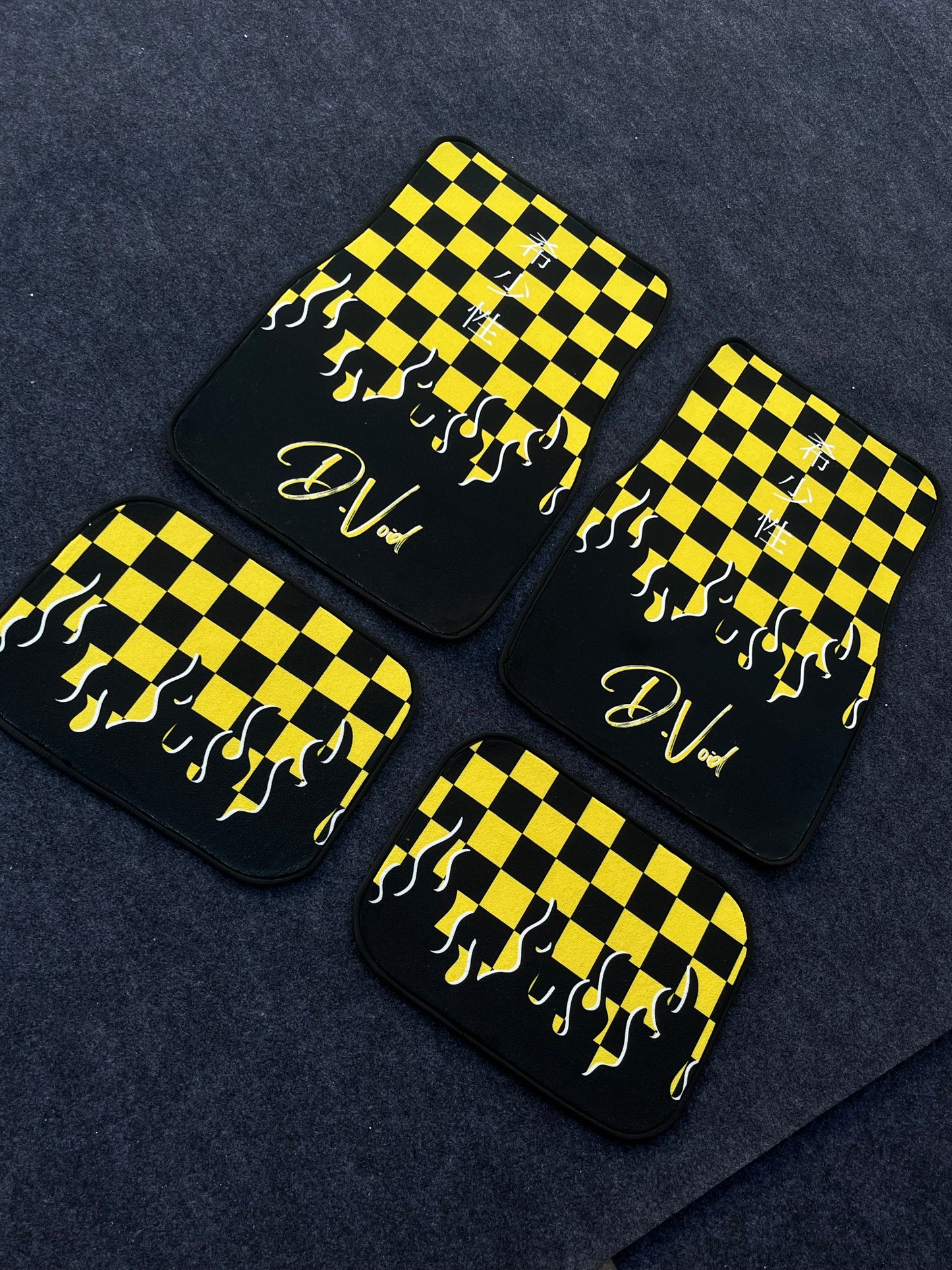 Yellow JDM checkered car mats